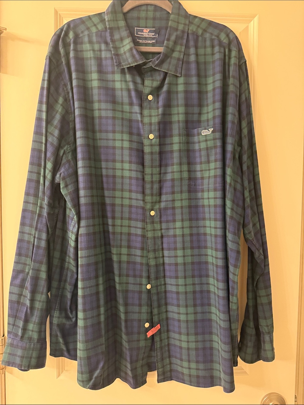 Vineyard Vines Navy and Green Plaid Button-Down Shirt